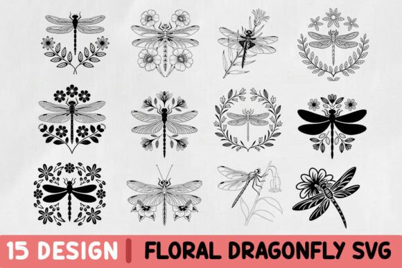 Drafting Dragonfly Flowers Svg, Dragonfly Vector for Real Embroidery